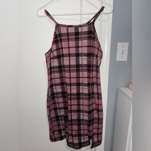 Pink and grey black plaid mini dress